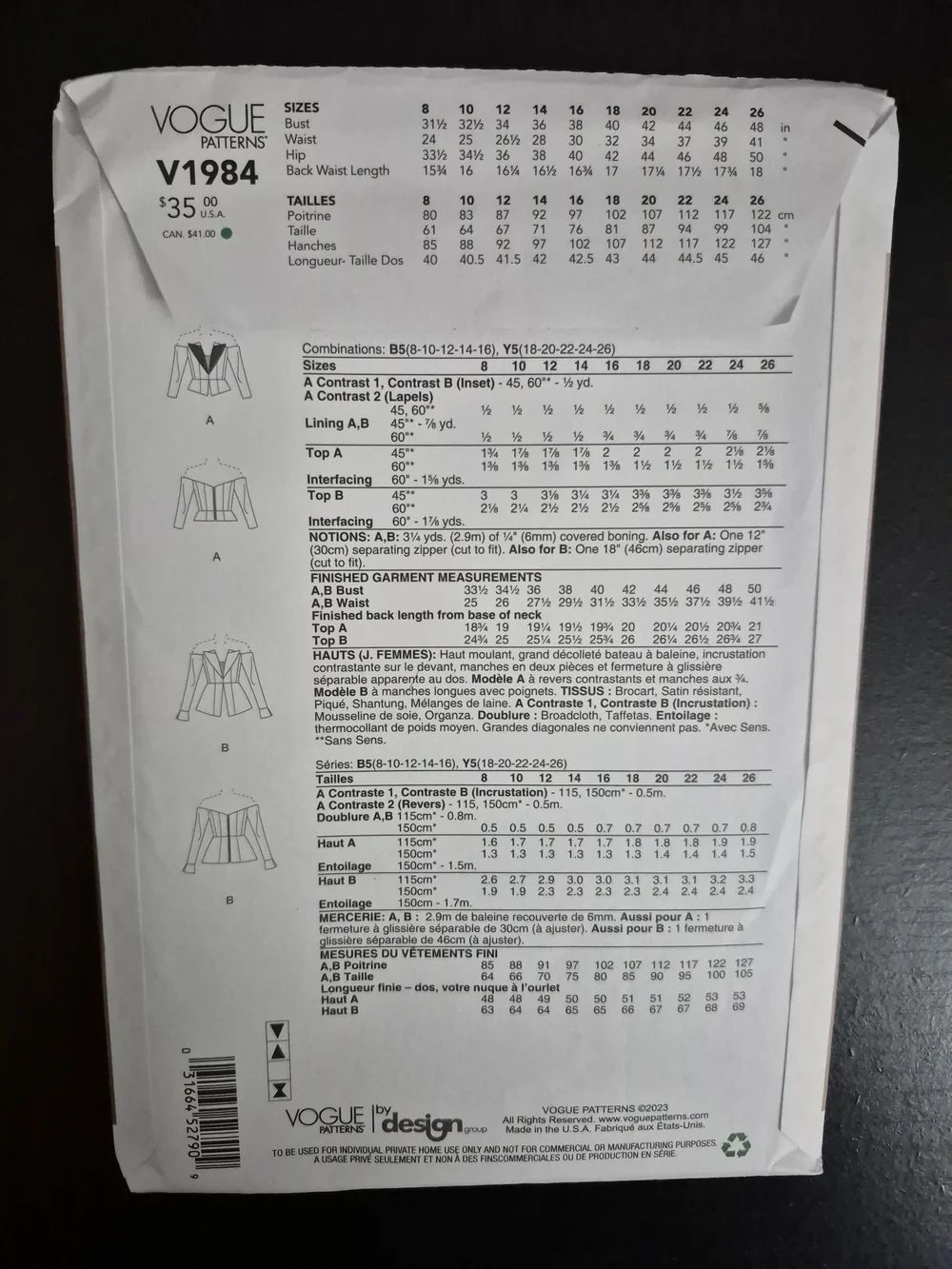 Vogue Pattern V1984 *UNCUT*